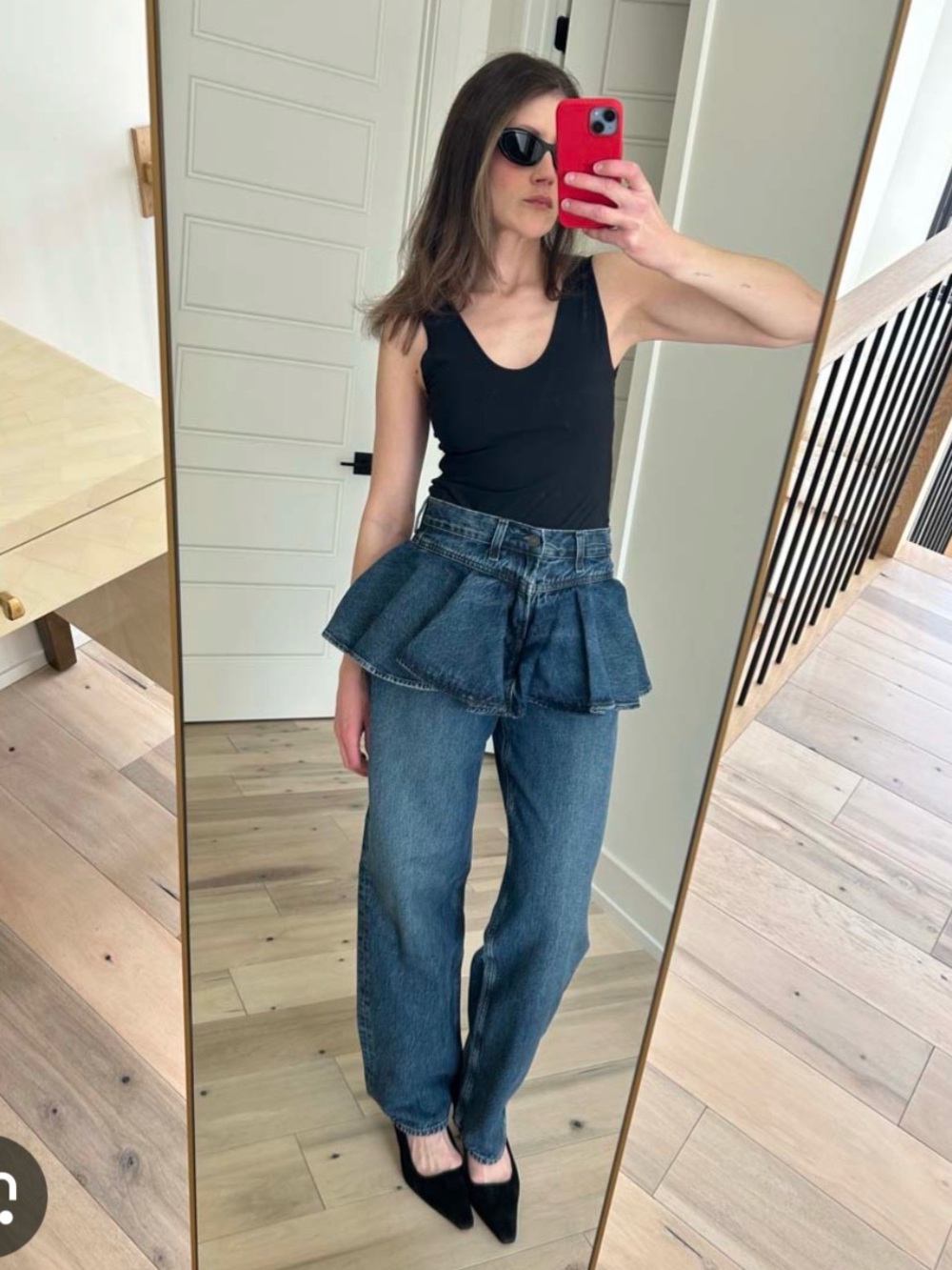 Agolde Dark Blue Denim Jeans with Peplum ruffle Waist oversized 25